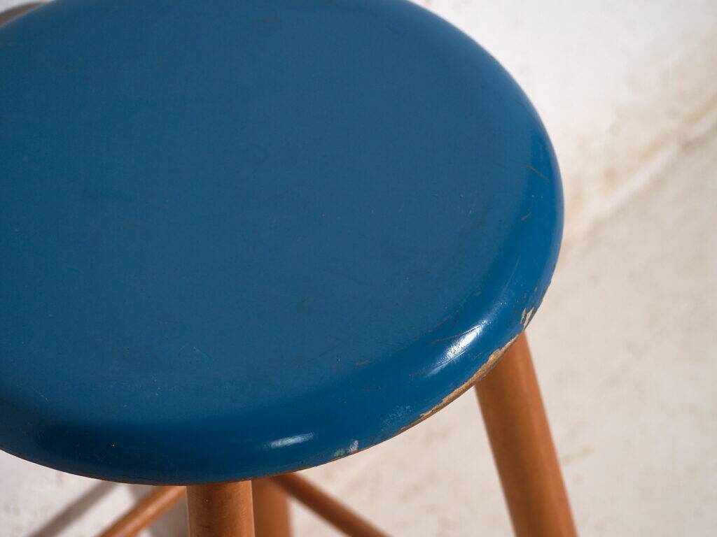 Antique wooden stool with a round seat – Central Europe, around 1950