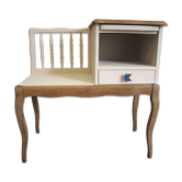 Redesigned beige and wood telephone bench