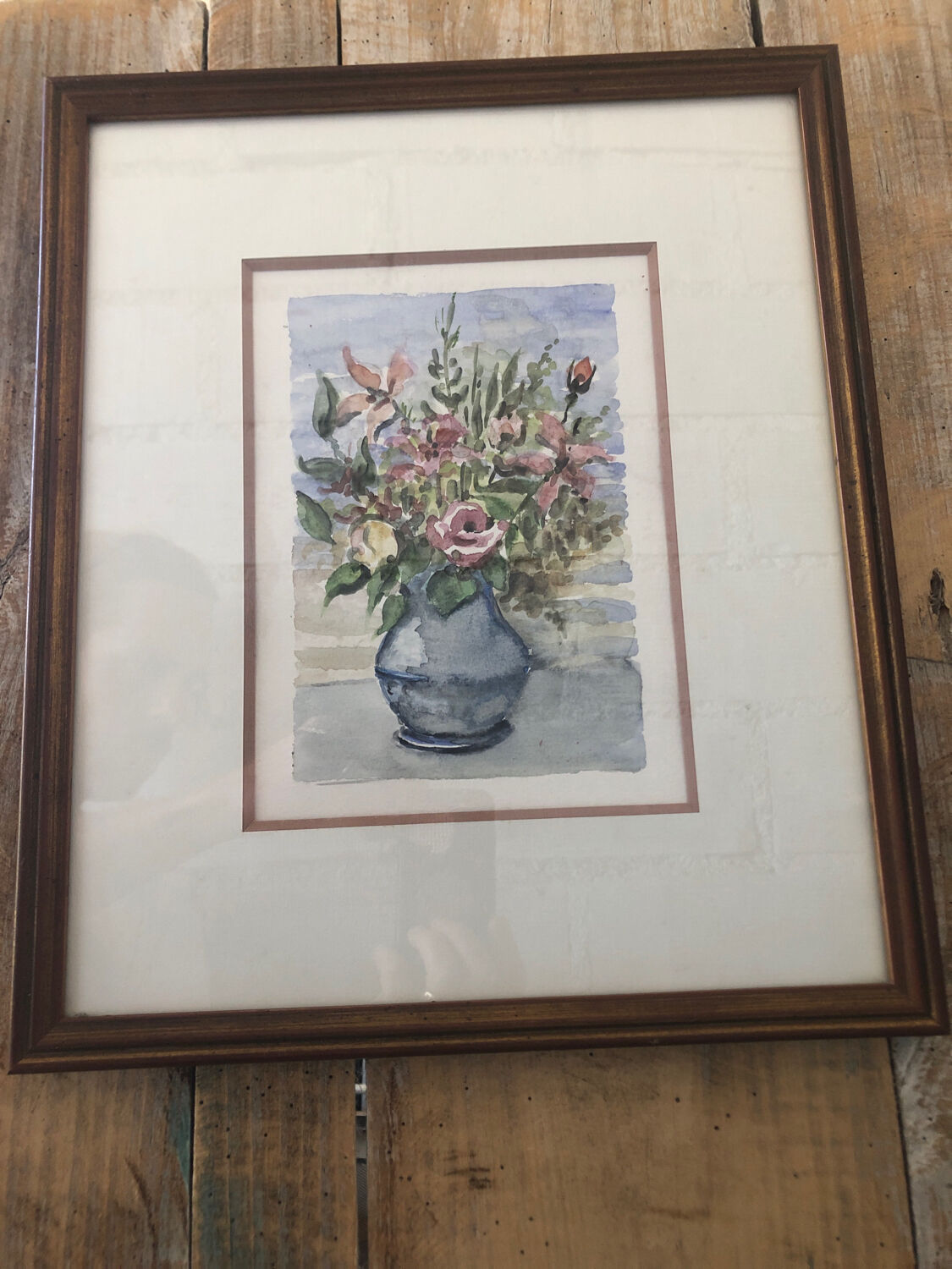 Original watercolor painting monfranc bouquet of flowers + gilded wood frame #a222