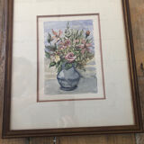 Original watercolor painting monfranc bouquet of flowers + gilded wood frame #a222