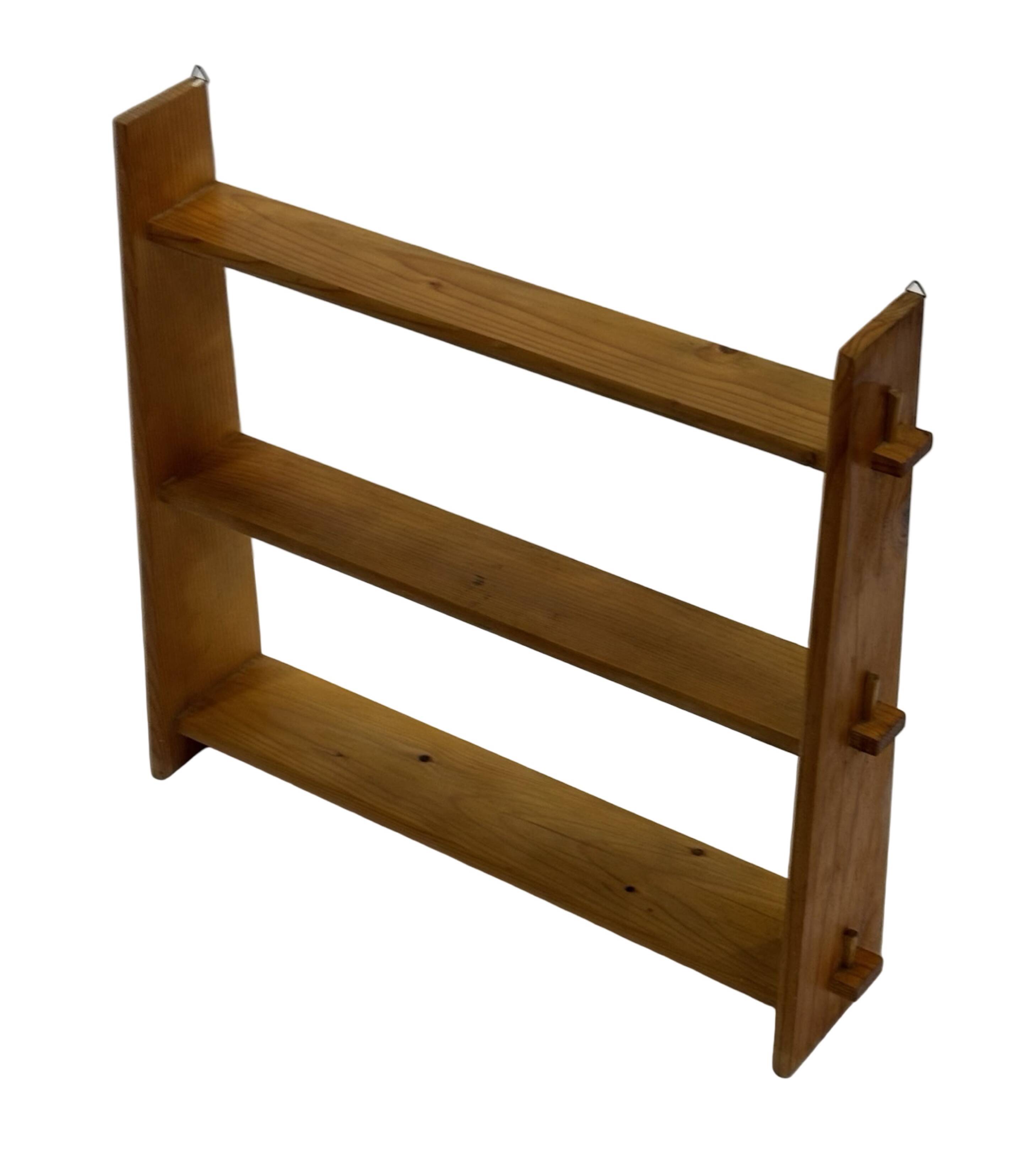 Vintage wooden wall shelve rack bookshelf in pinewood minimalist design
