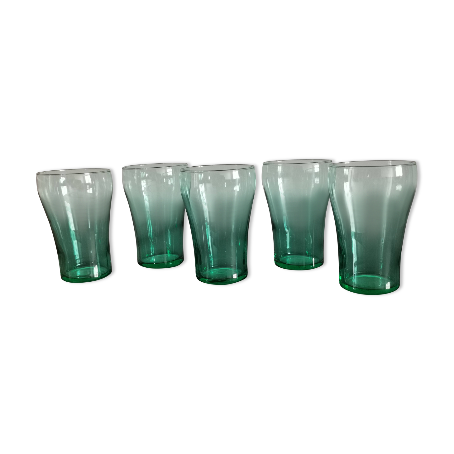 5 old vintage emerald green glasses
