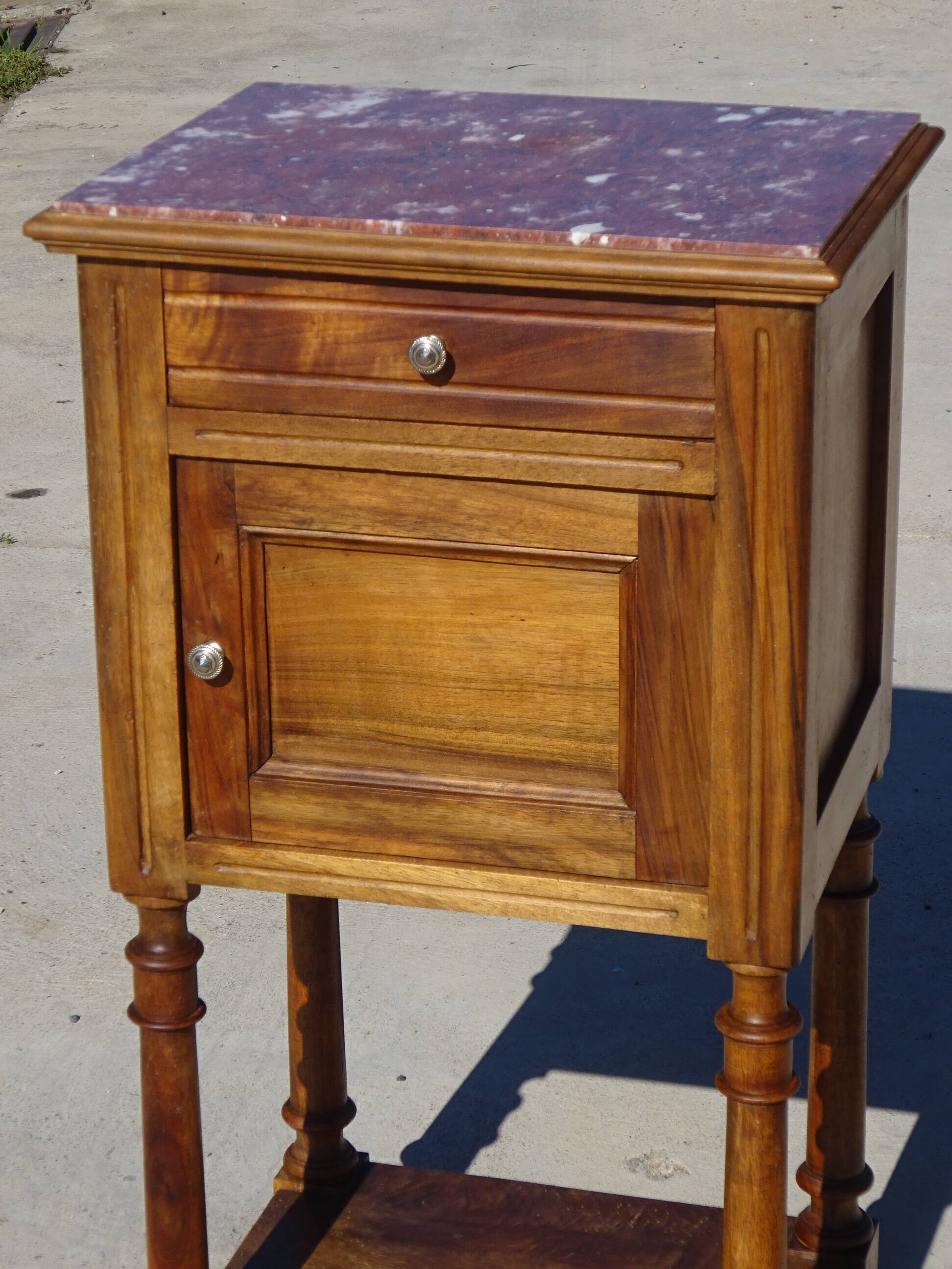 Antique nightstand in walnut and marble, Louis XVI