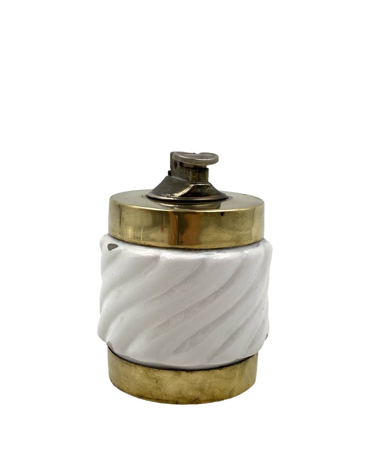 Tommaso Barbi, Smoking set white ashtray and table lighter, B Ceramiche, ca. 1970