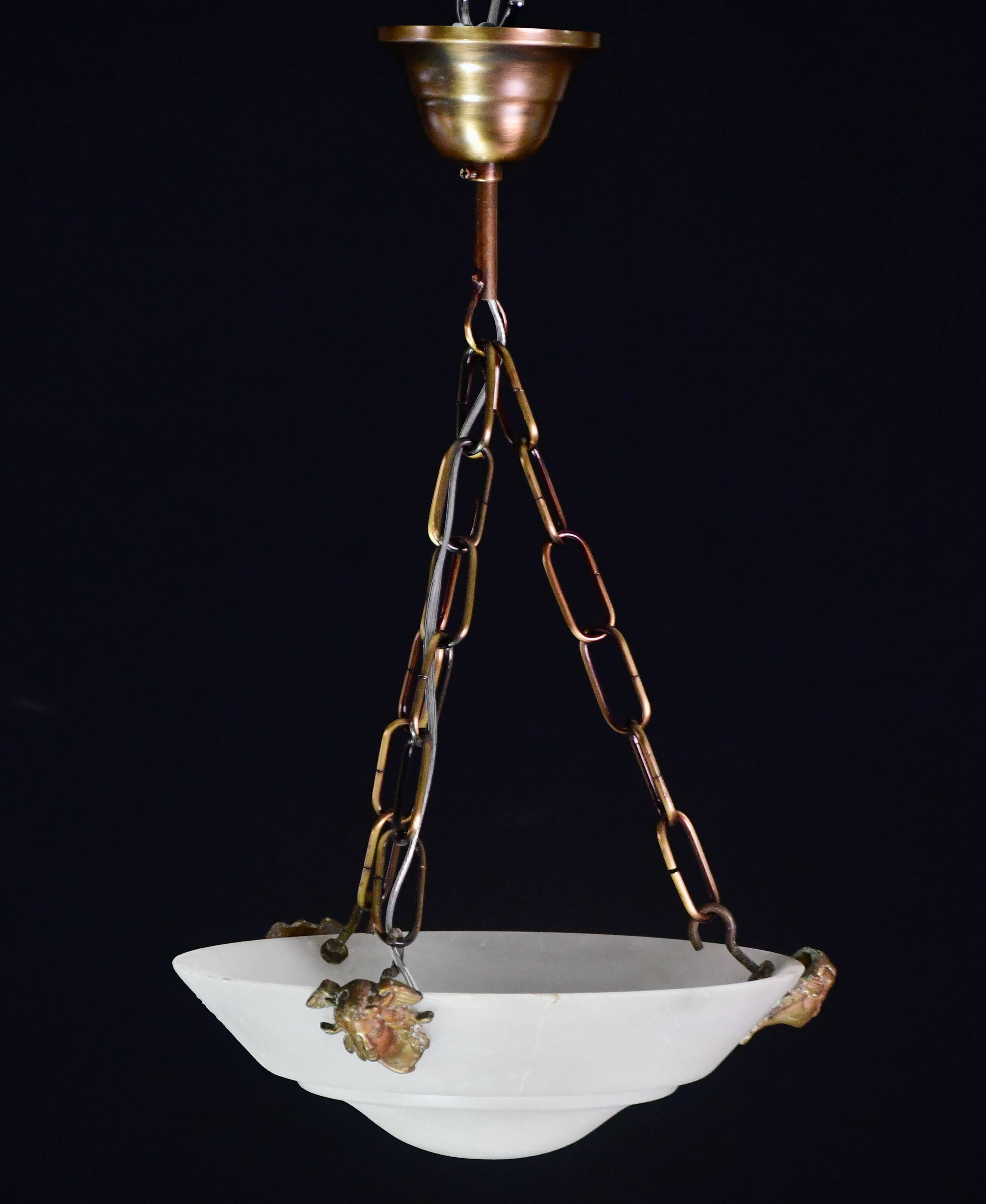 Charming white Art Deco alabaster pendant, 1940s