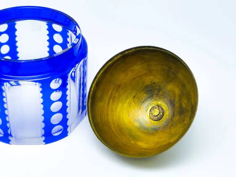 Art Deco bonbonniere, double-layered glass, brass, Germany, 1930s