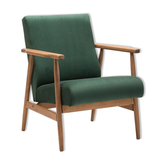 Polish B-7727 armchair in green velour, 1970s.