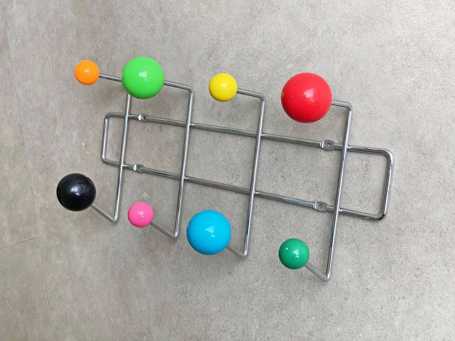 Colourful vintage wall mounted sputnik coat rack, Space Age atomic design