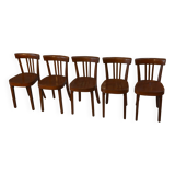 Set of 5 beech bistro chairs from the 1950s