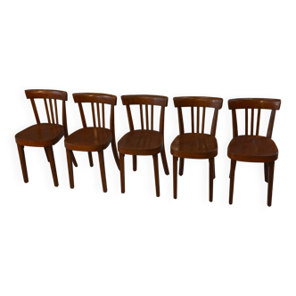 Ensemble de 5 chaises bistrot en hêtre 1950's