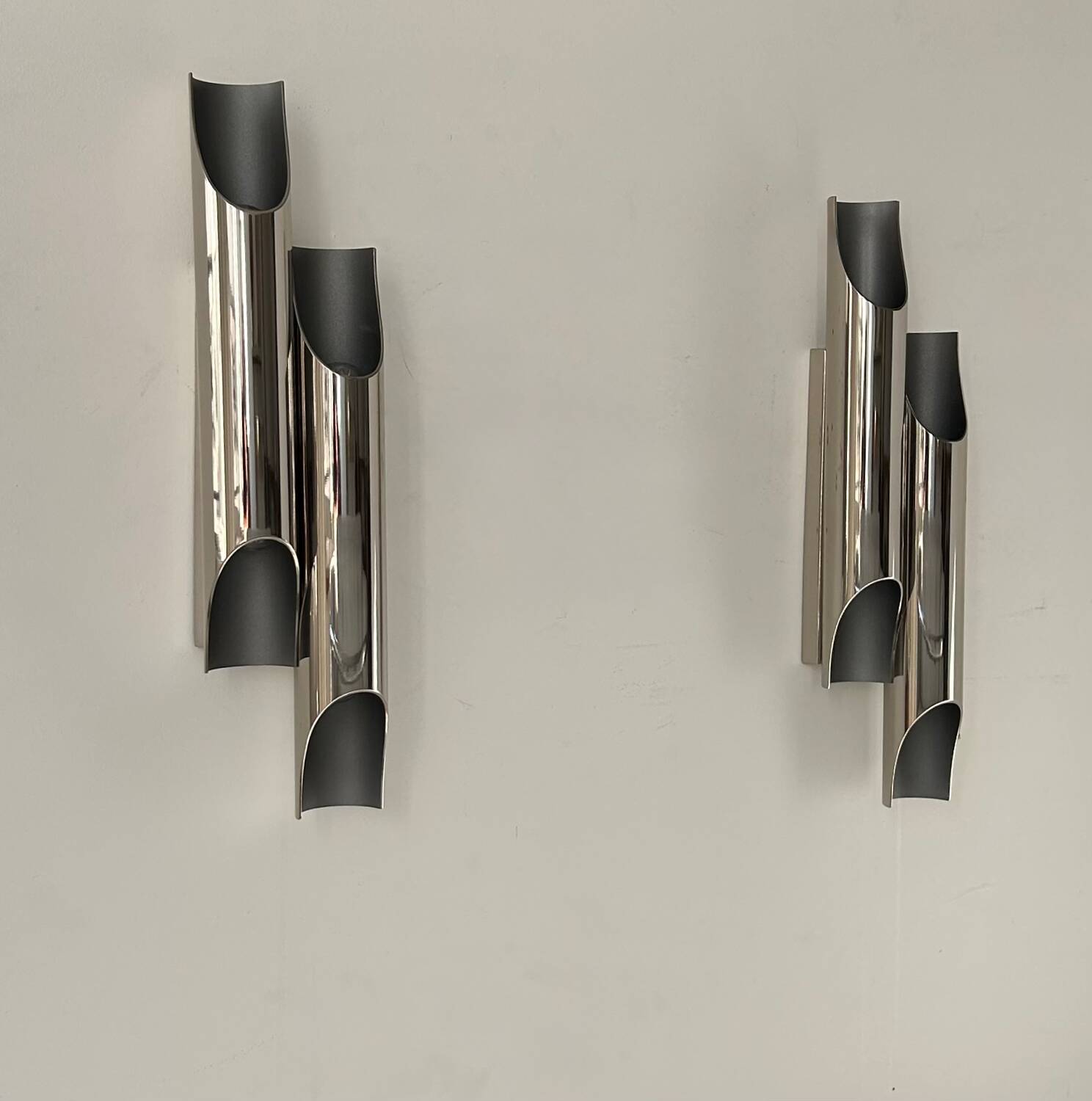 Pair of vintage double wall lights, chrome metal, Delightfull Galiano