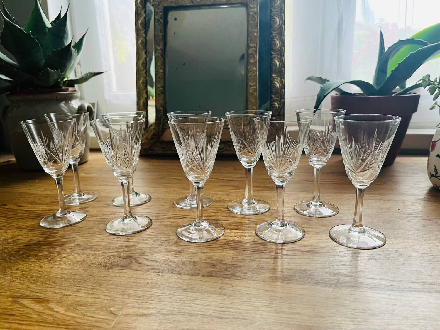 Cut crystal liqueur glasses