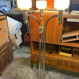 Three-burner metal and brass floor lamp