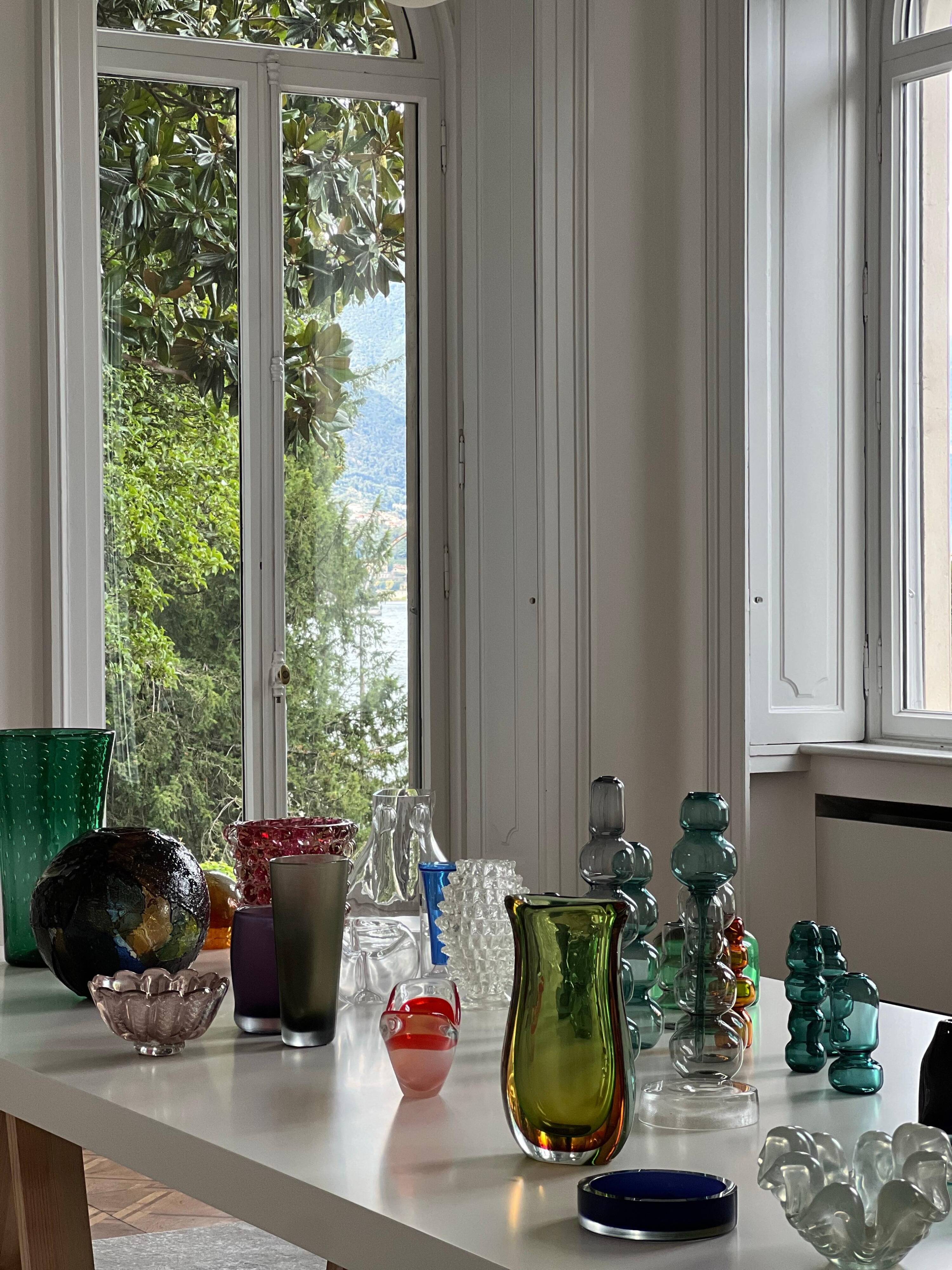 Vintage Green Decorative Vase in Blown Glass, Made in Italy, Vetrerie di Empoli