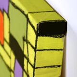 Modern abstract green, yellow, purple and orange mixed media painting