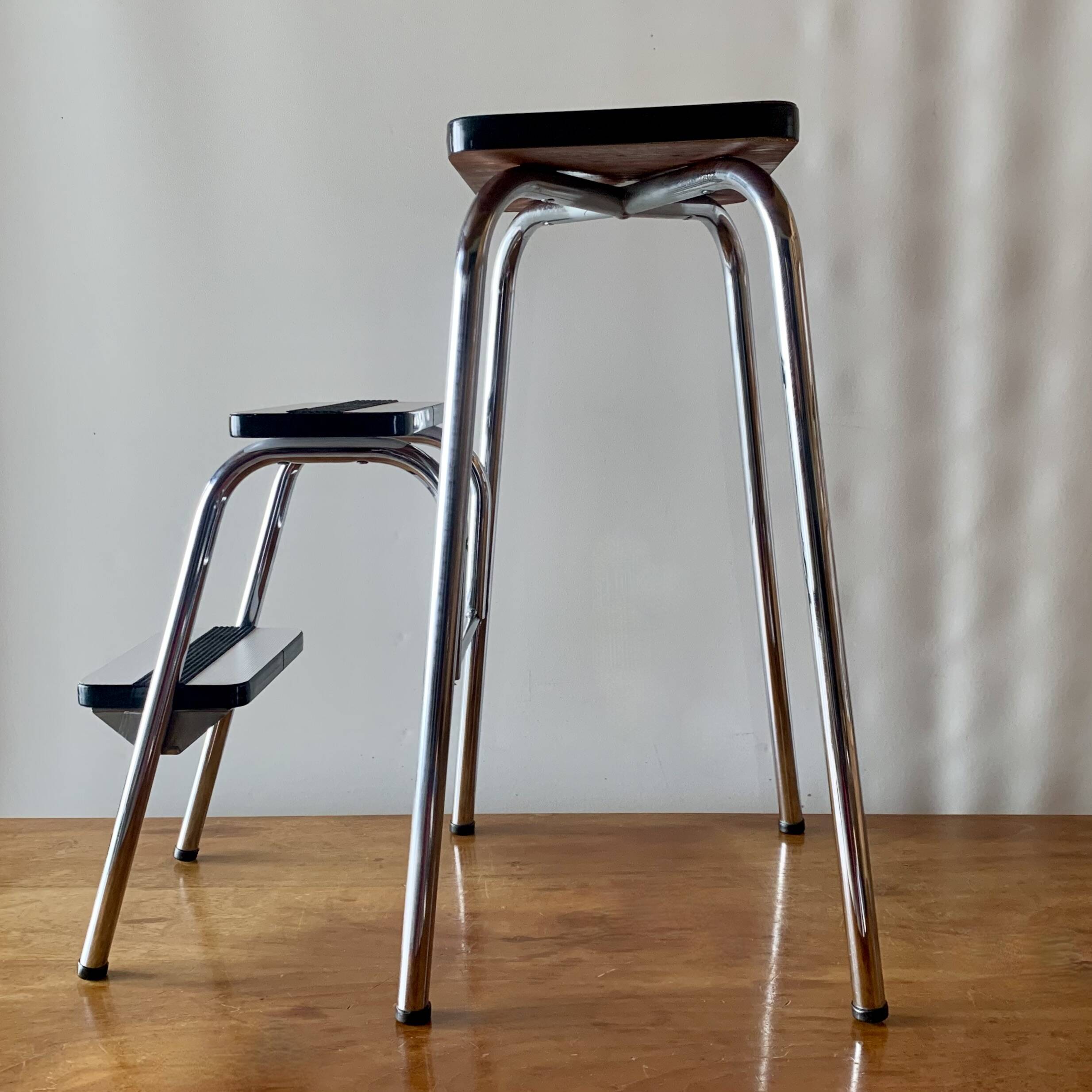 Vintage step stool in white formica and chrome steel