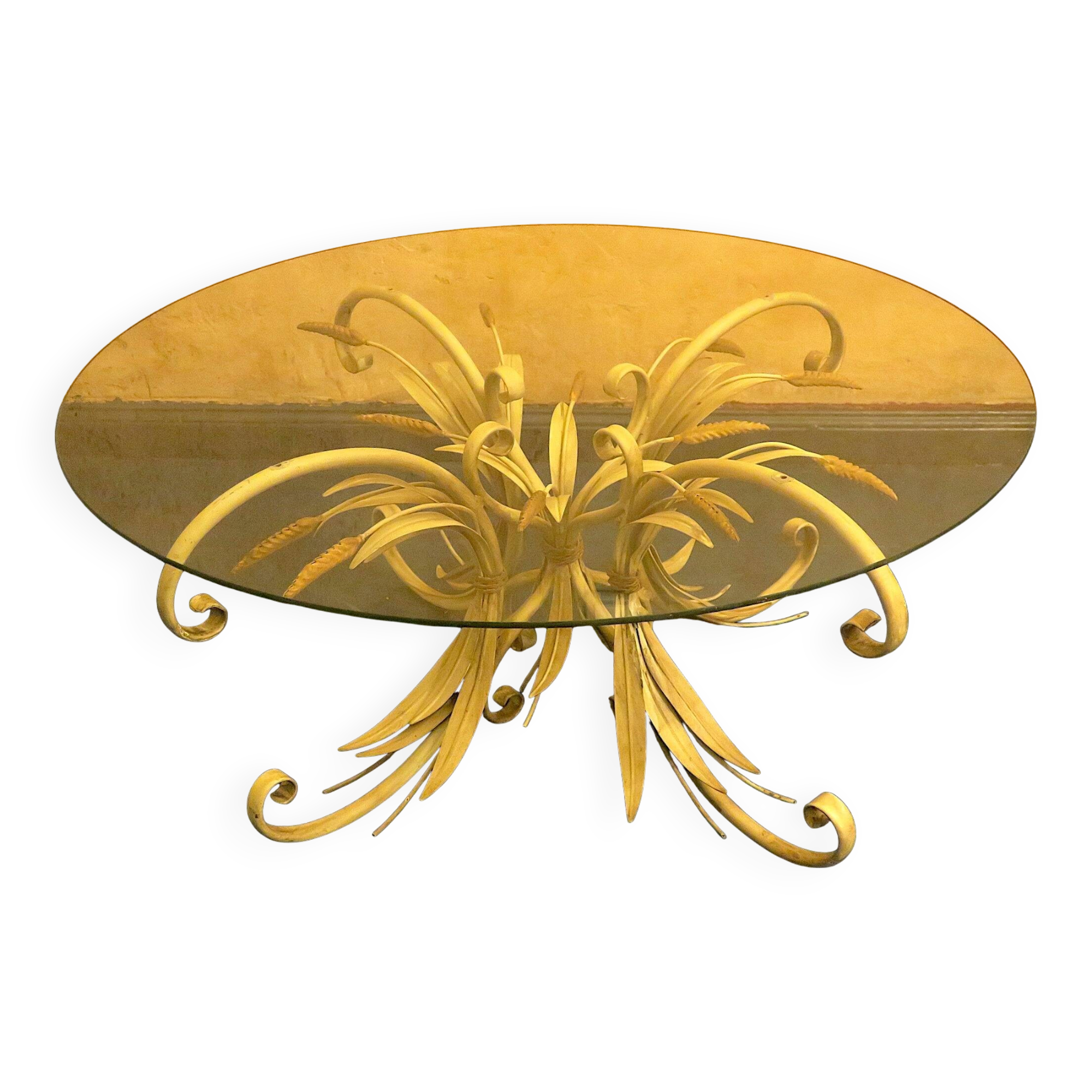 Table basse circulaire en tôle peinte et verre de Hans Kögl, années 1960