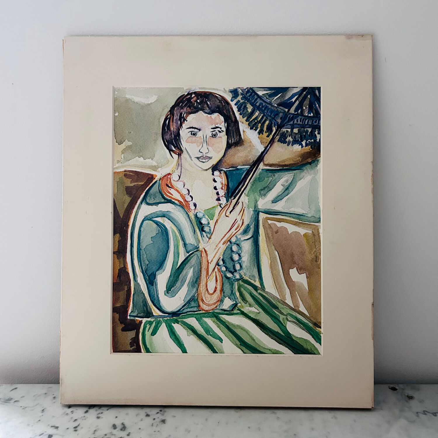 Watercolour Young Woman with Necklace