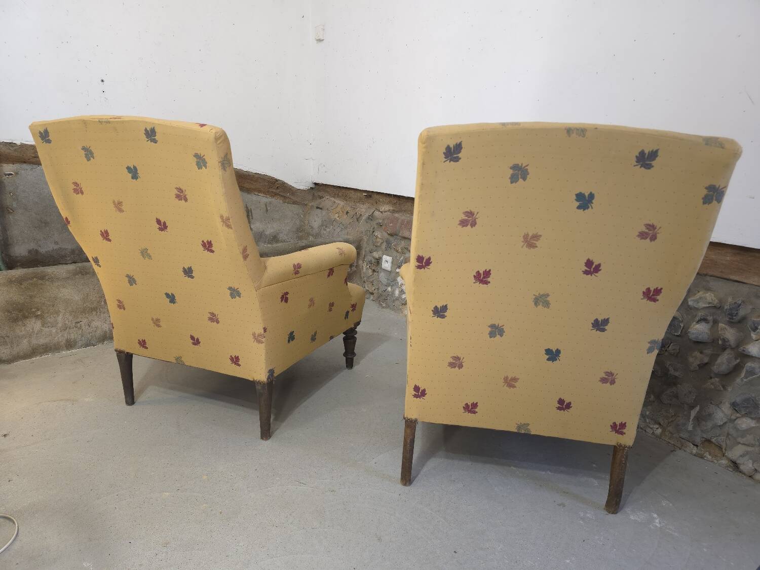 Pair of light mustard yellow English armchairs