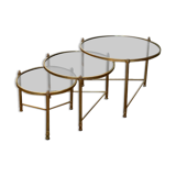 Brass nesting tables and smoked glass