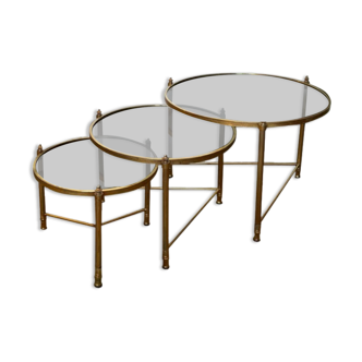 Brass nesting tables and smoked glass