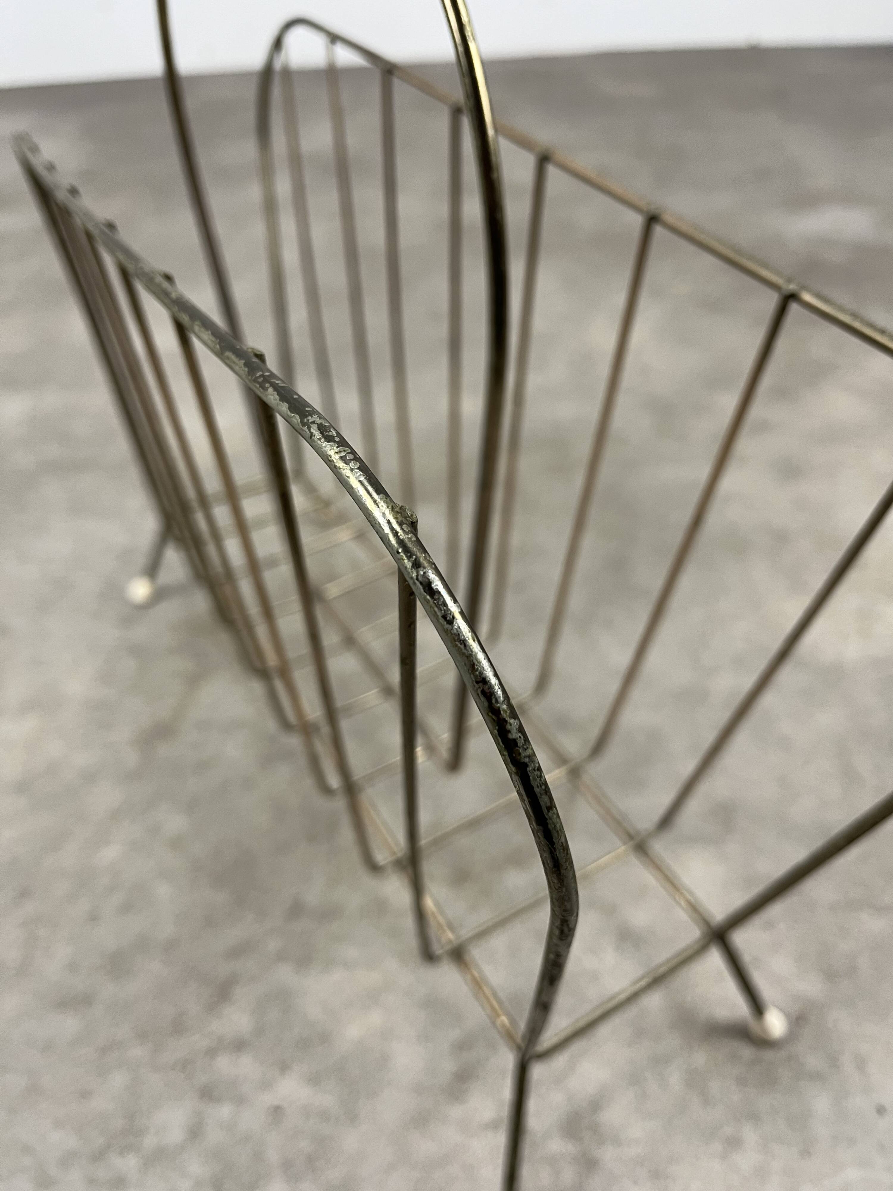 50s vintage gold metal magazine rack