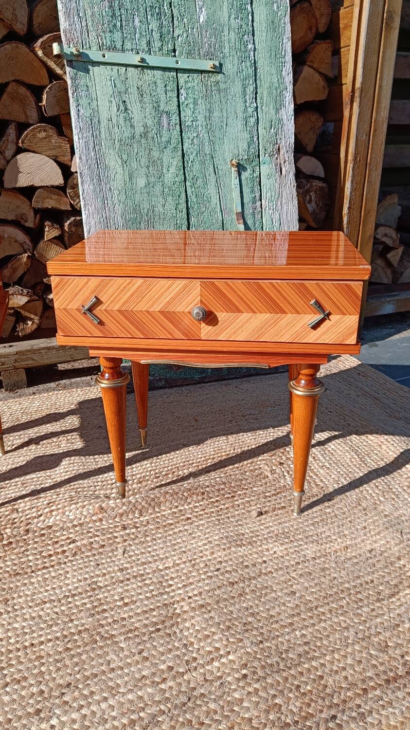 Pair of cherry wood marquetry bedside tables
