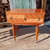 Pair of cherry wood marquetry bedside tables