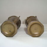 Pair of Small Cast Iron Vases Patterns Grapes Vines France Vintage Art Nouveau