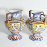 Large Hand-Painted Ceramic Double Handled Vases,  France, Set of 2