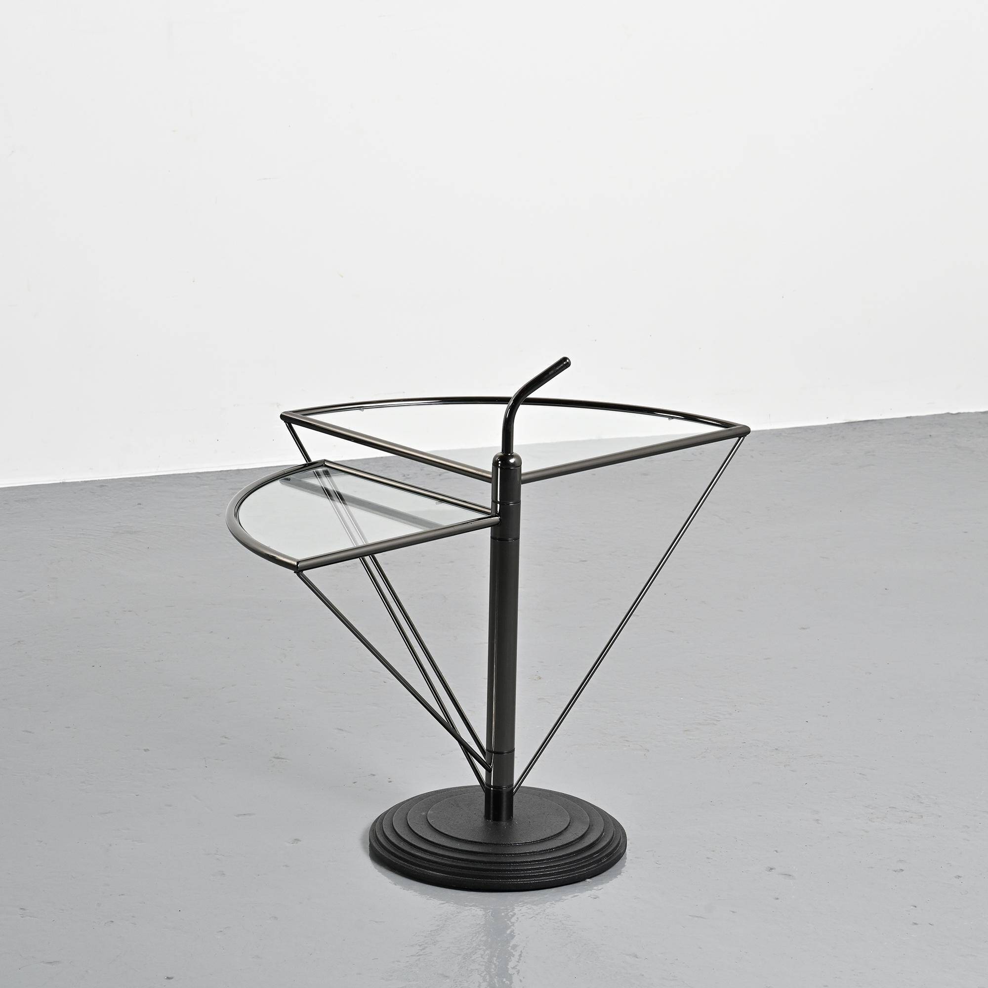 Dardo coffee table in glass and metal by OMA, Italy, circa 1980.