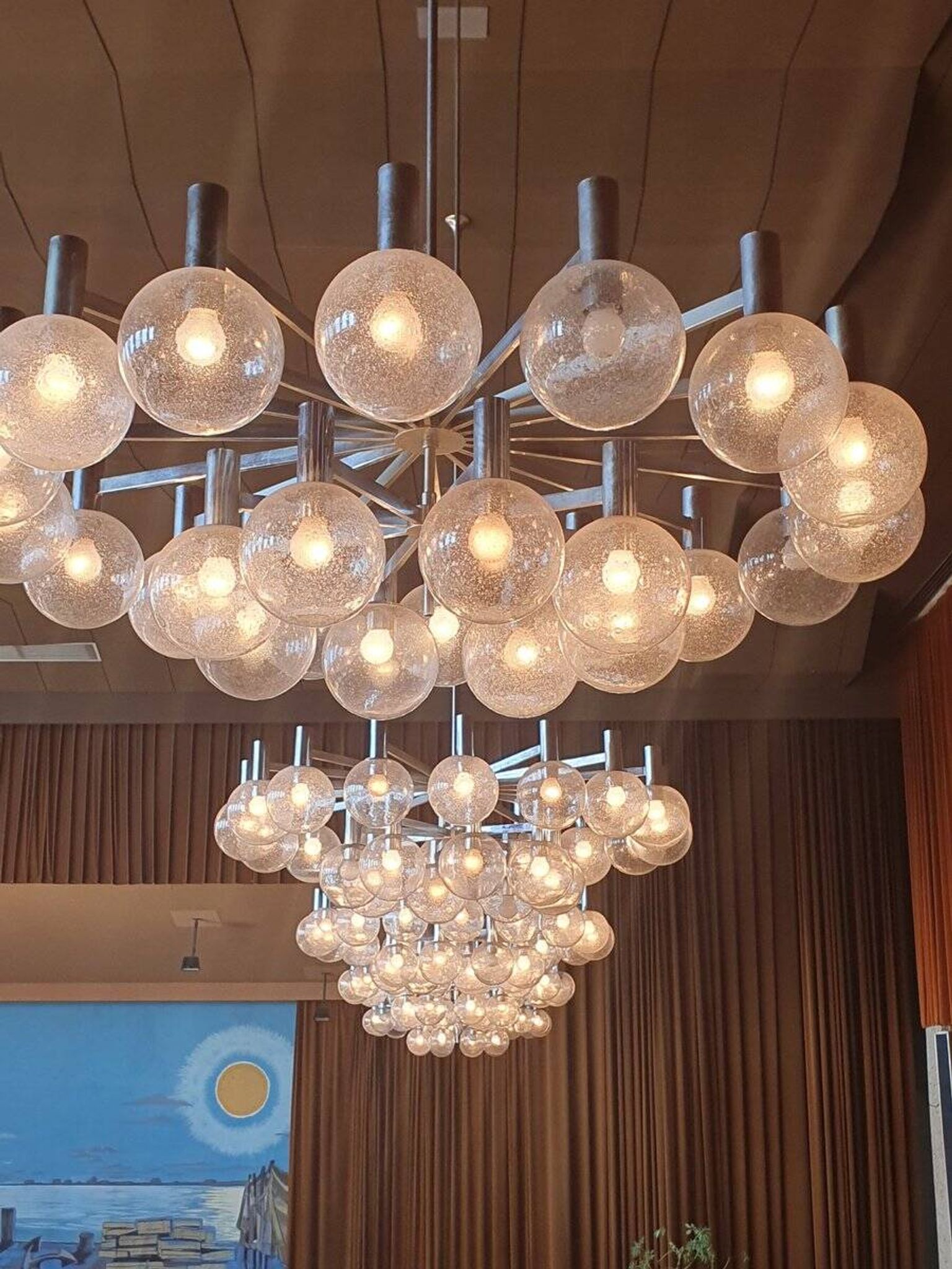 Large chromed spider Sputnik lamp with 24 hand-blown ice glass balls from Ott International, Germany, 1960s.