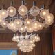 Large chromed spider Sputnik lamp with 24 hand-blown ice glass balls from Ott International, Germany, 1960s.