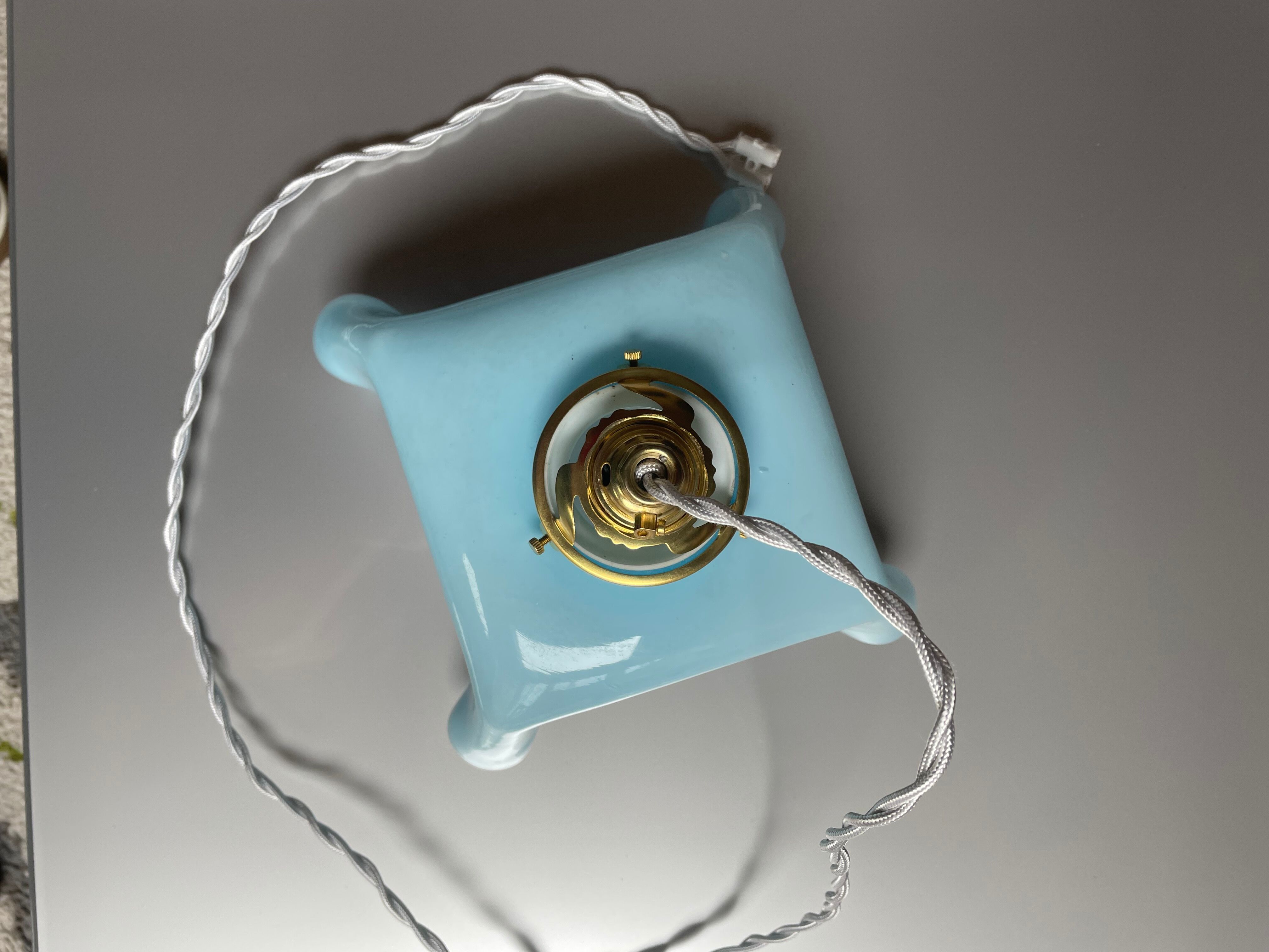 Vintage opaline blue pendant lamp