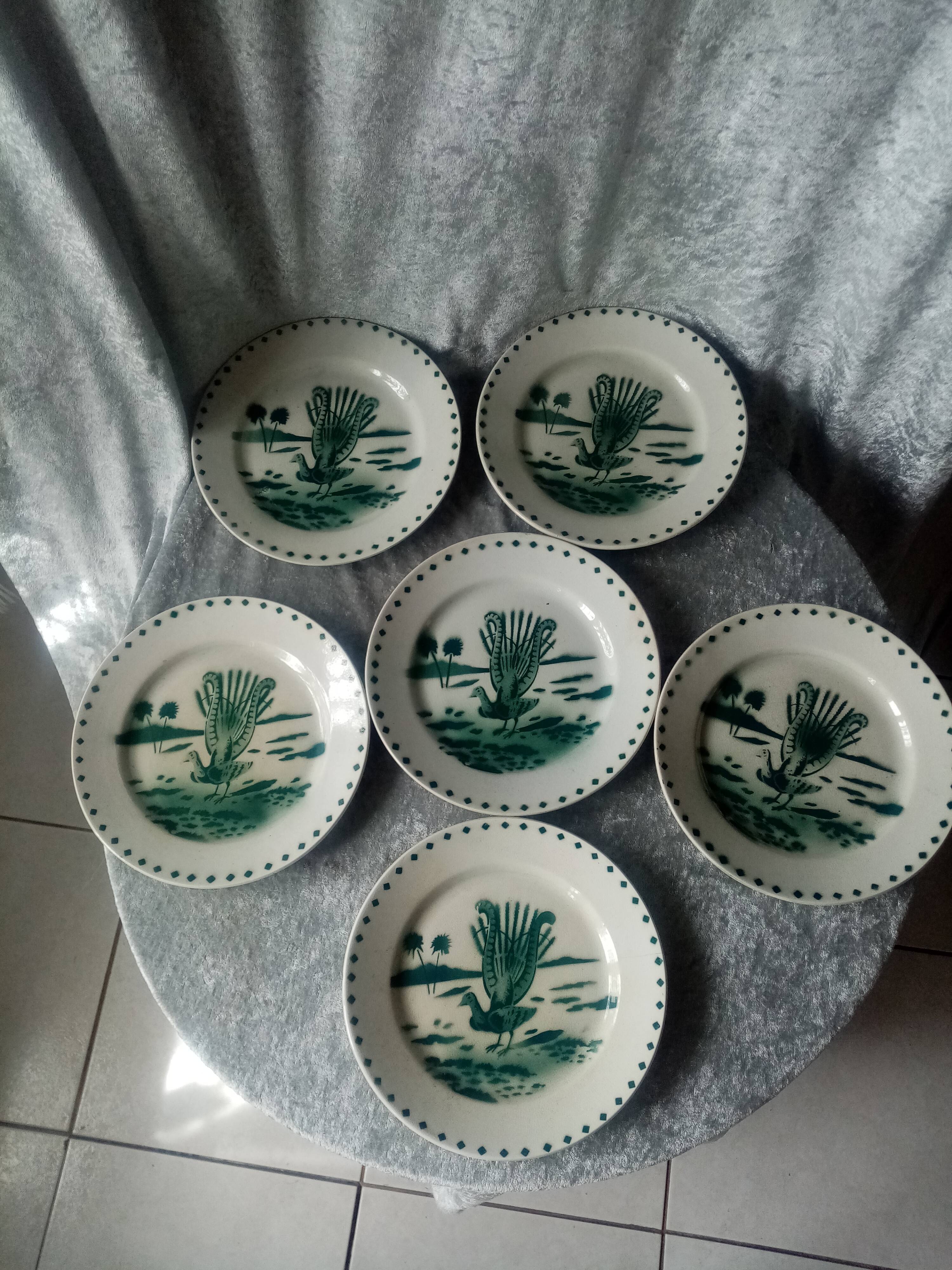 Series of 6 flat plates a decor d4bird of paradise pexonne fp