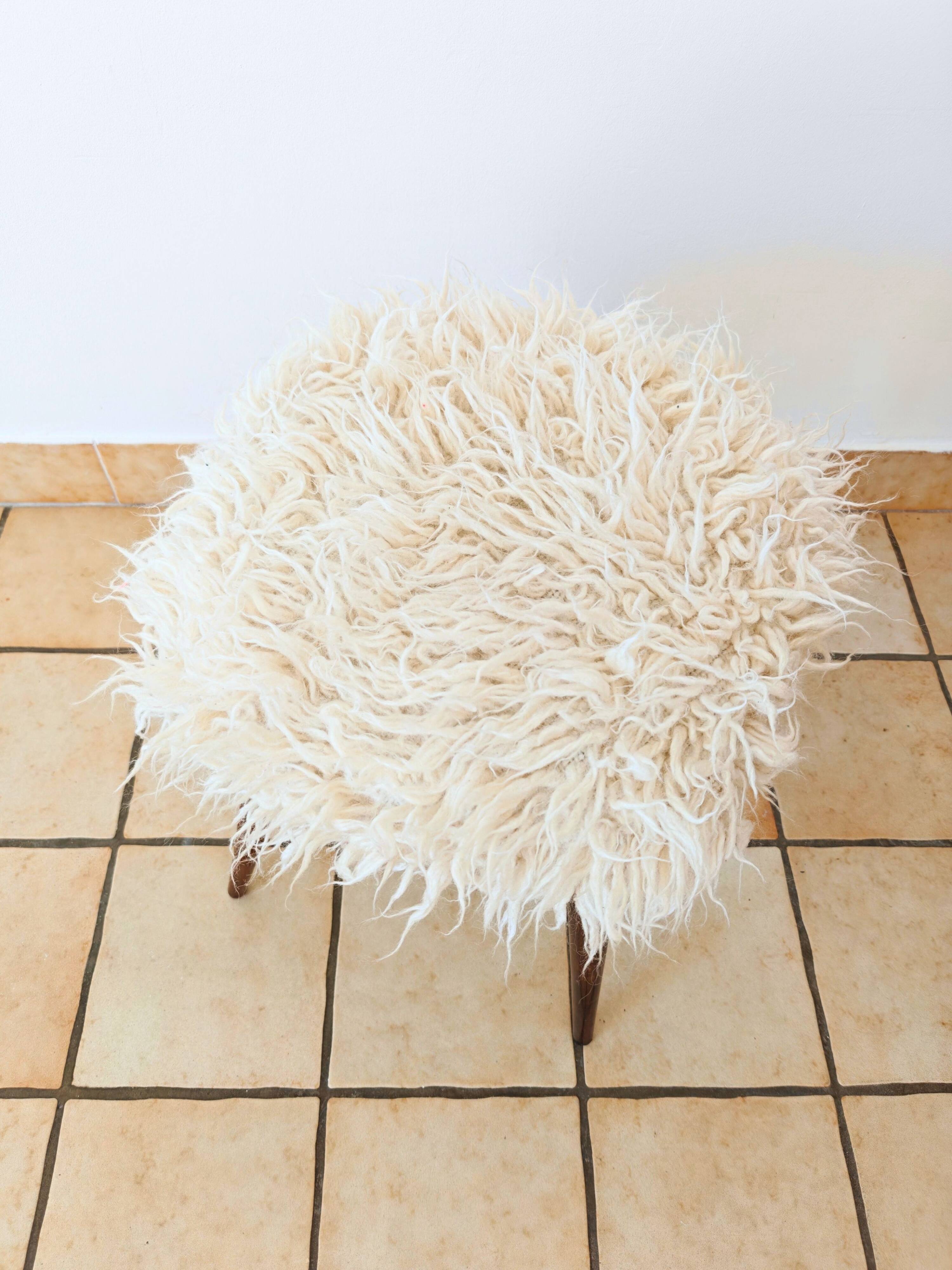 Mid-Century stool with splayed legs in genuine wool