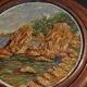 Oil painting on panel in marine tondo wooden frame early twentieth century