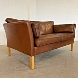 Canapé 2 places Stouby vintage danois du milieu du siècle en cuir cognac foncé
