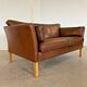 Vintage Danish mid-century dark cognac leather 2 seater Stouby sofa