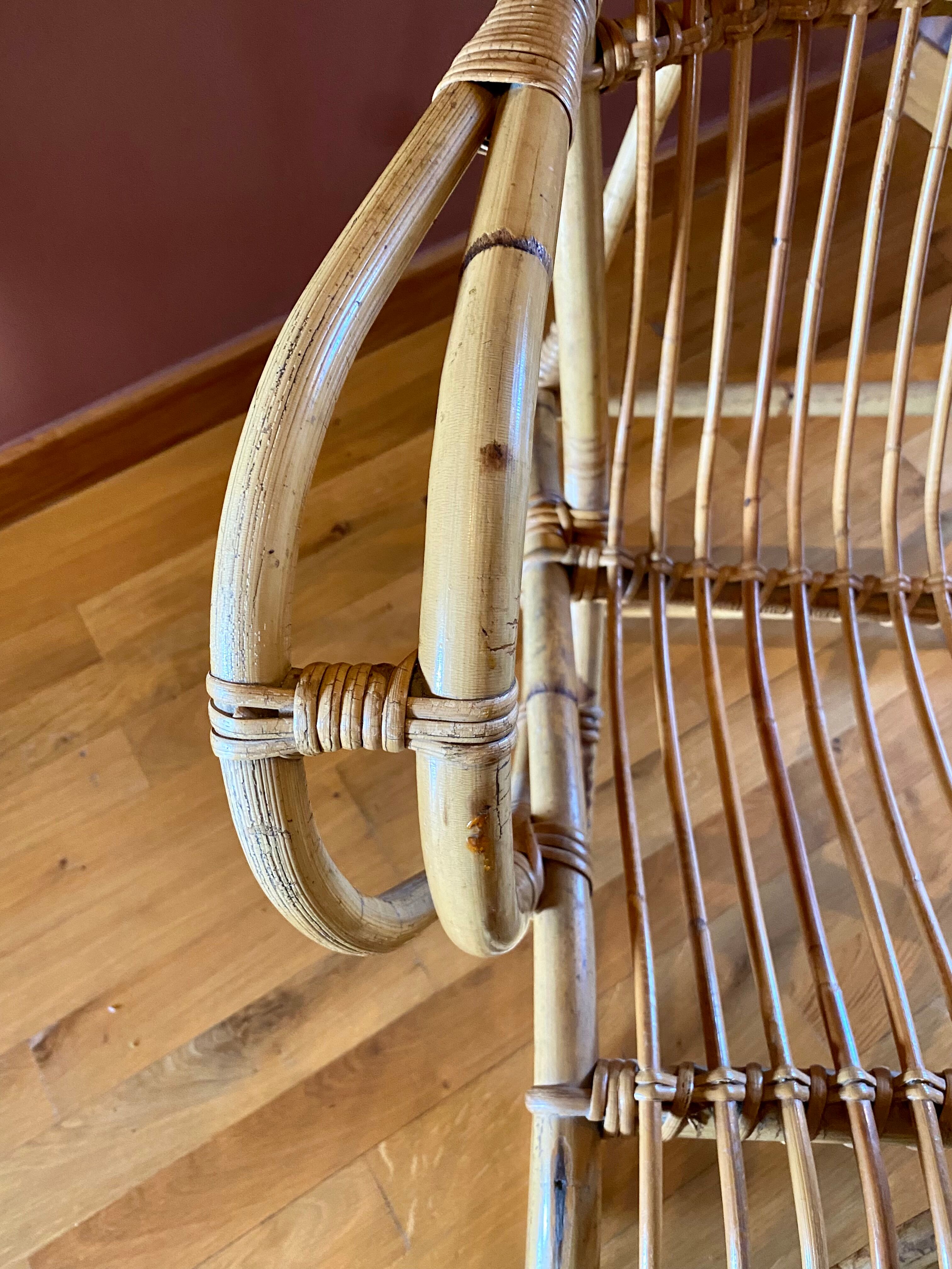 Adult armchair, vintage rattan and bamboo from the 60