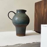 Brownish blue ceramic vase signed AH, France 1950.