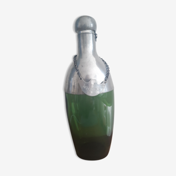 Bouteille à whisky verre vert et étain