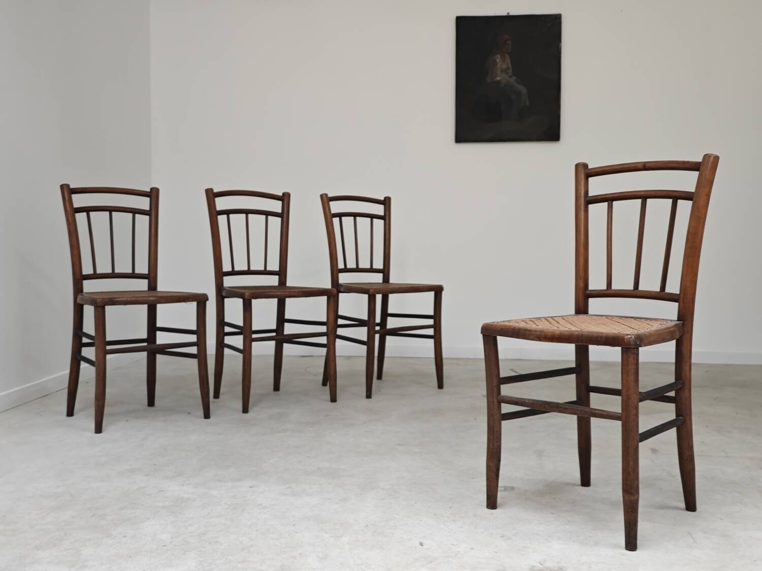 Set of 4 old Thonet style cane bistro chairs from the 1930s