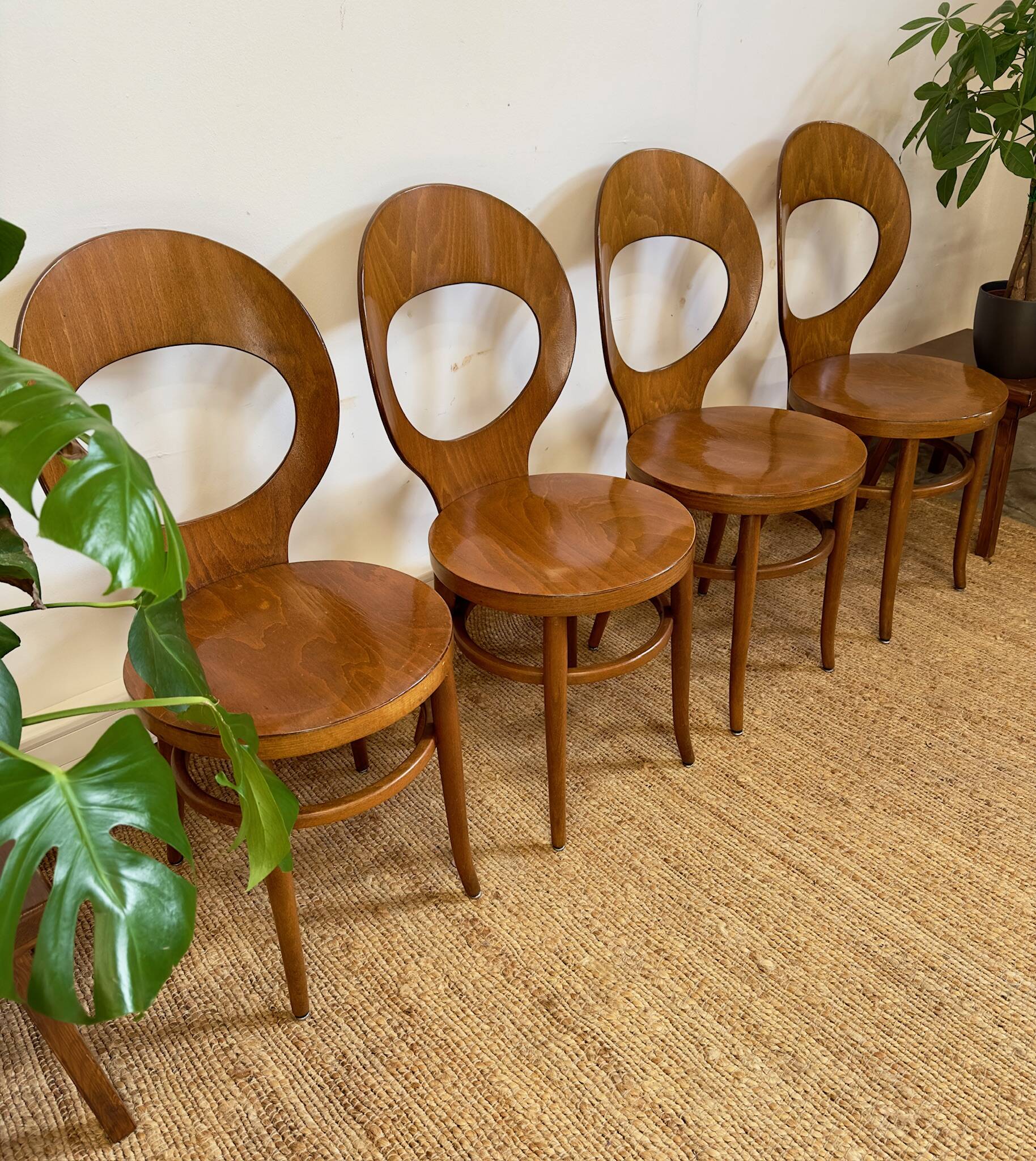 4 chaises bistrot Baumann modèle Mouette en bois courbé