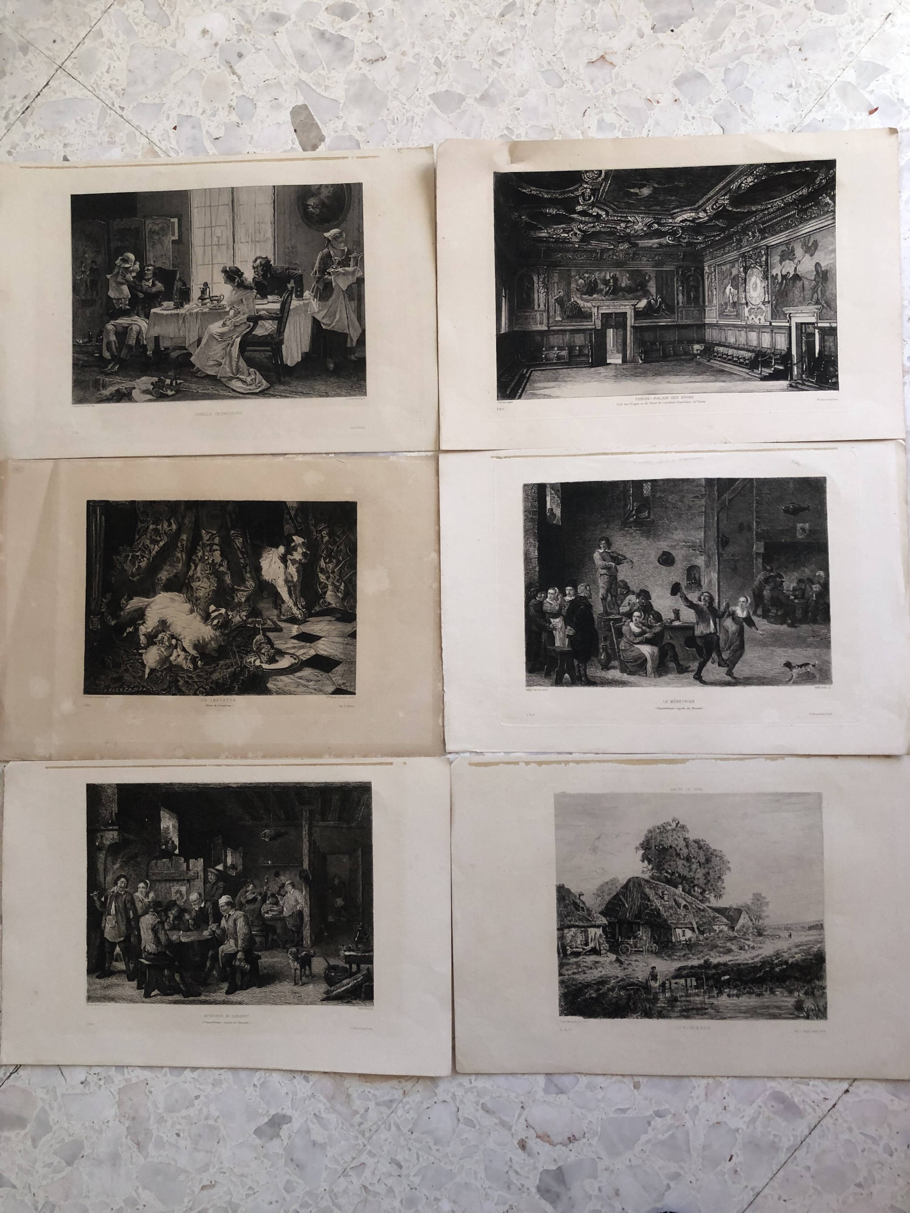 1 lot 6 prints revue l'art late 19th century: importun, desmoulins, cabaret, venice, chaumieres, menetrier