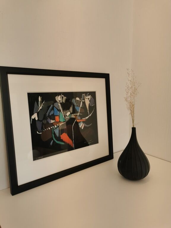 Murano glass vase "Drops" by Stellon Renzo signed Salviati matte black