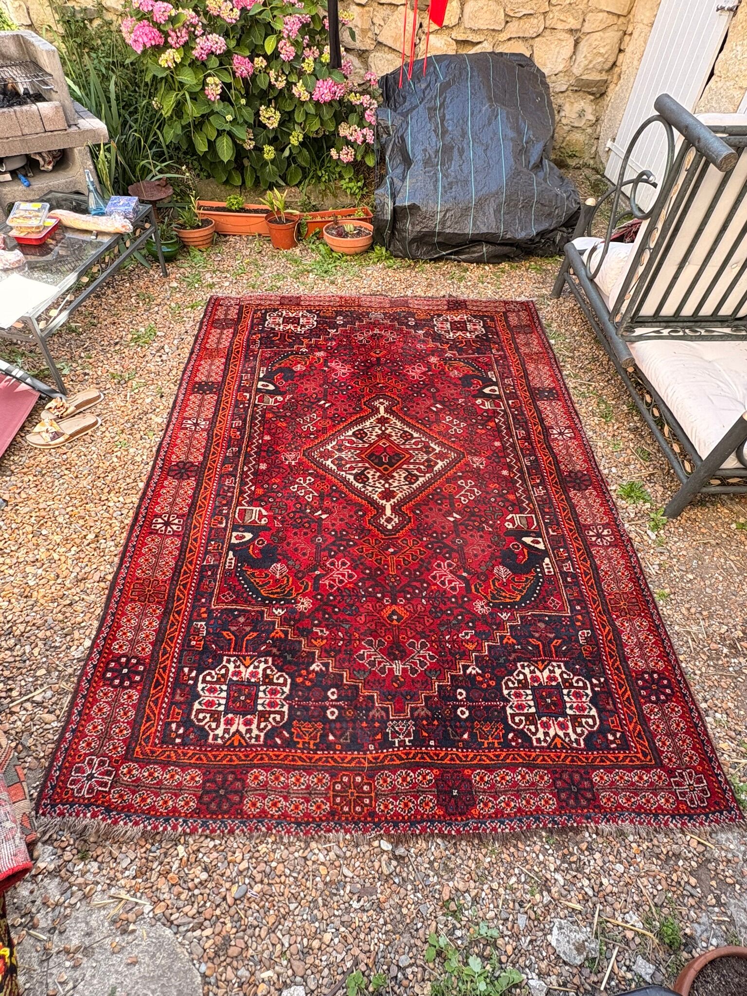 Ancient Persian Shiraz Rug 200x140 Wool Handmade Vintage Boho Chic Iran