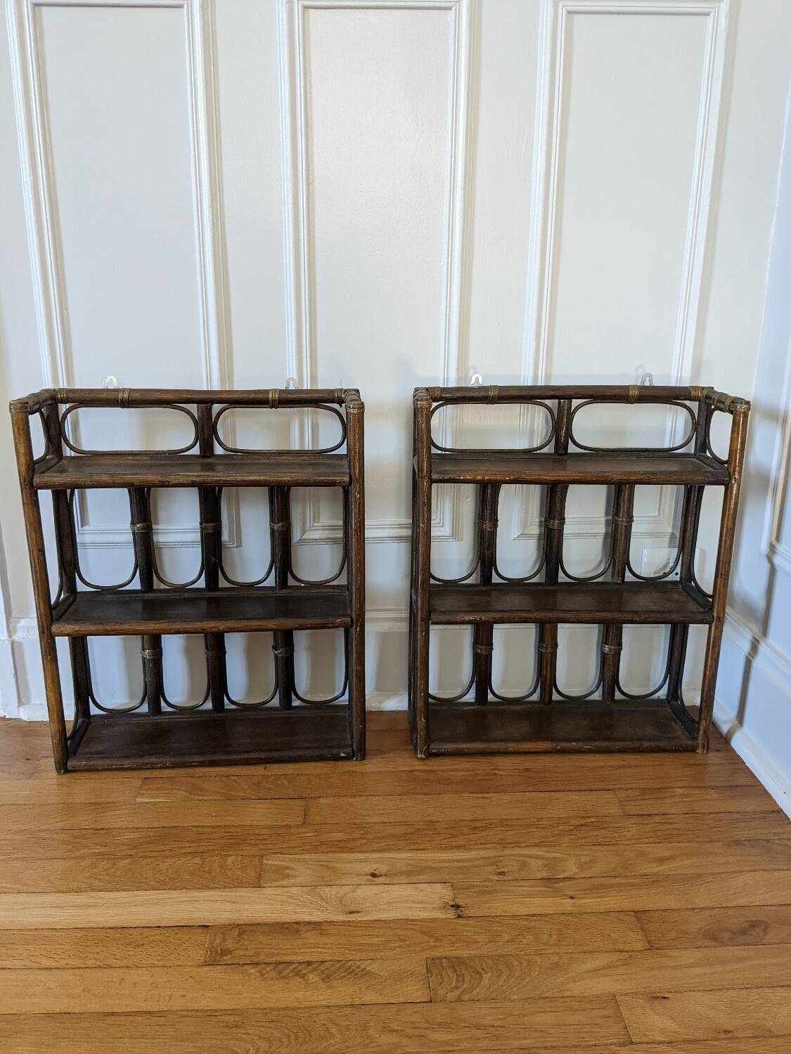 Pair of rattan shelves