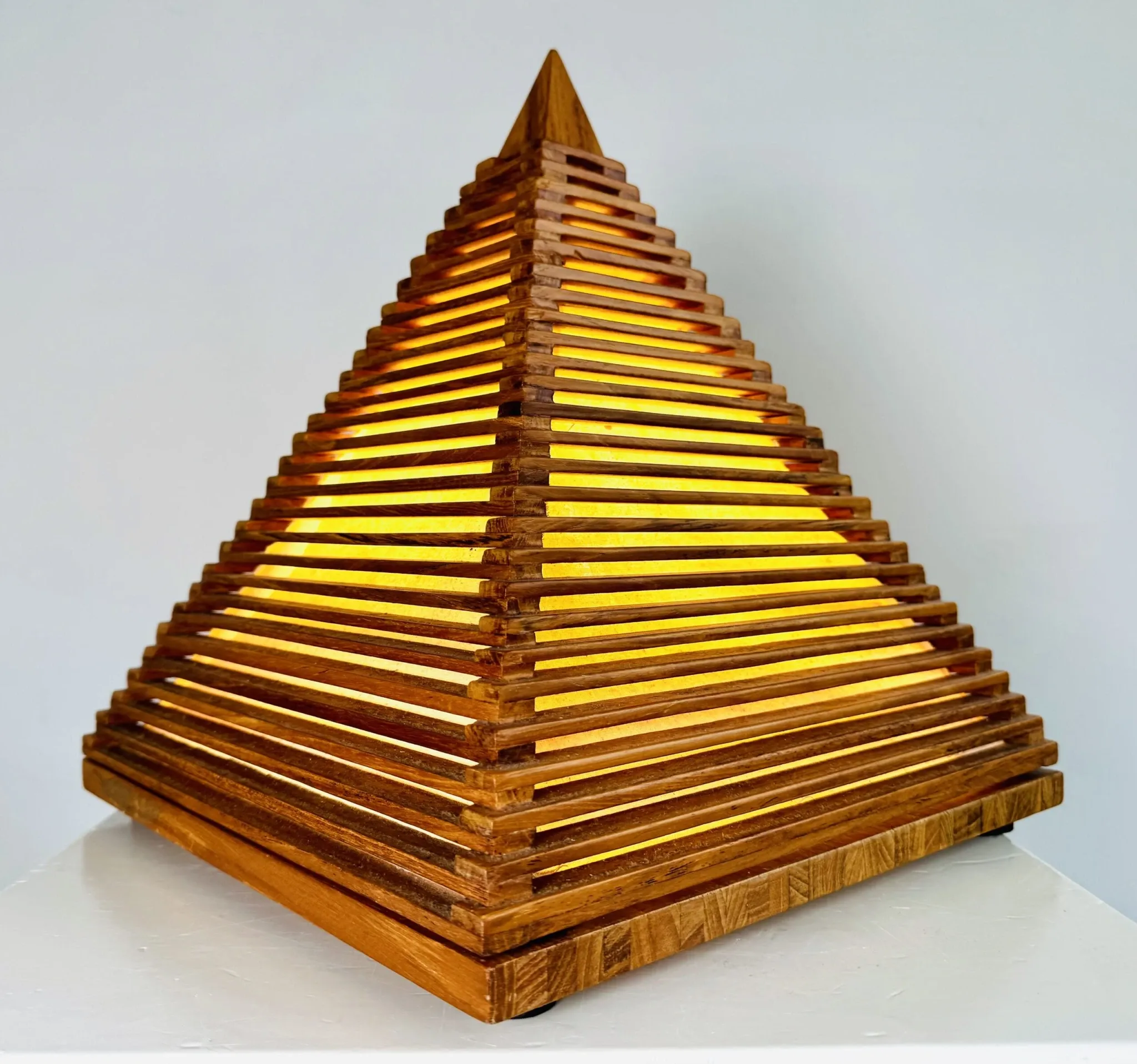 Teakwood Pyramid Table Lamp, Italy, 1970S