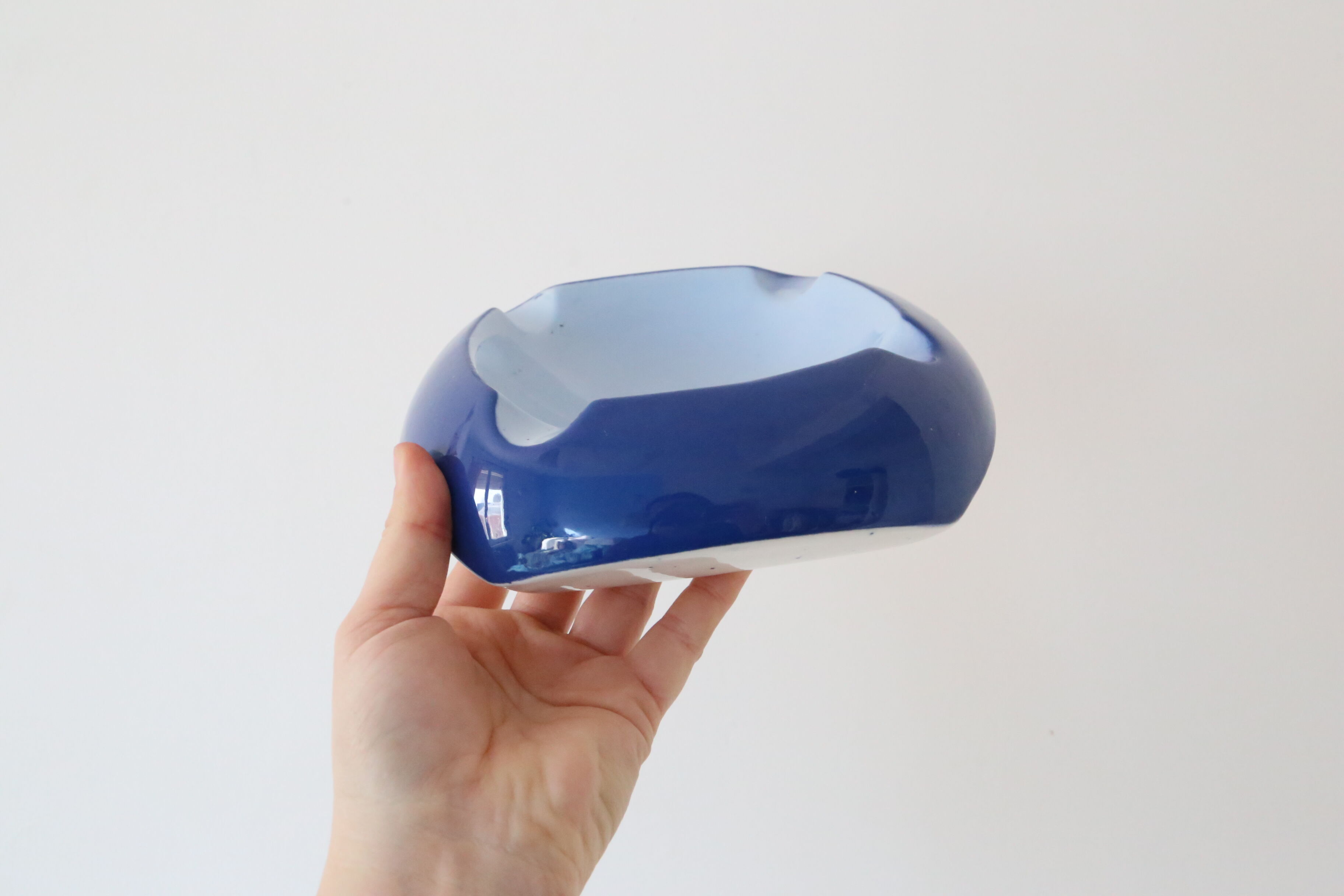 Empty pocket or blue ceramic ashtray, vintage